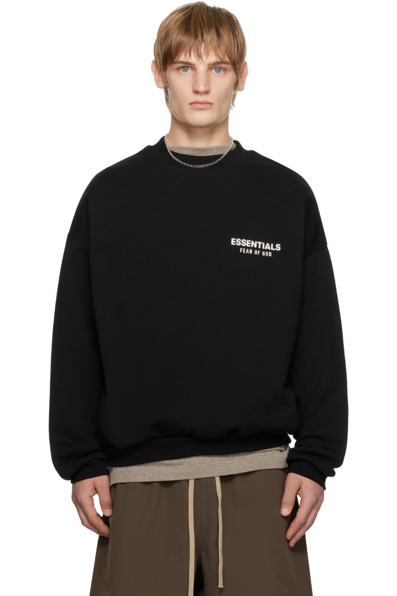 Fear Of God Essentials FW24 Fleece Crewneck Sweater BLACK Fear Of God Essentials FW24 Fleece Crewneck Sweater BLACK