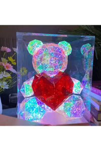 Red Heart Bear Holographic Rainbow LED Light Decoration Light