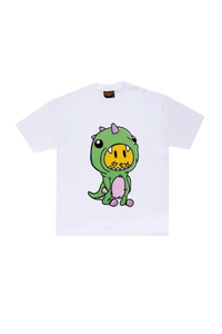 Drew House Dino SS Tee featuring a colorful dinosaur graphic on a white short-sleeve t-shirt