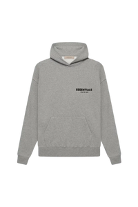 SS22 Flocked Logo Hoodie in Gray with Essentials print and front pocket