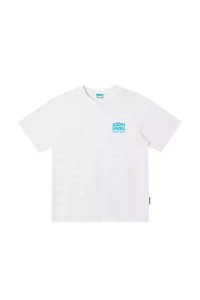 White IDontSmoke Basic Small Logo Tee with blue chest logo and short sleeves