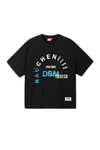 Black IDontSmoke SS25 Arch Logo Tee with multicolored graphic text and short sleeves