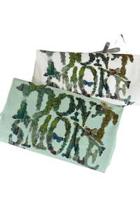 IDontSmoke leaf oil painting t-shirt in white and light green with textured nature-inspired design