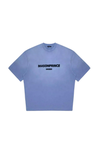 Masonprince 2.0 Faded Logo Gradient Tee in light blue with black text, unisex casual short sleeve shirt