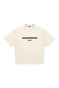Masonprince Faded Logo Tee in cream color with short sleeves and unisex fit