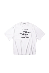 Masonprince white Real World Tee with black abstract text design on front