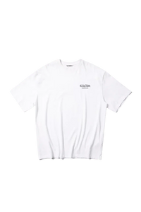 Masonprince Spray Paint Tee in white, featuring a minimalistic logo design on the front