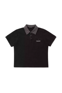 Masonprince SS25 Polo Tee in black with checkered collar and front button placket