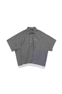 Gray Masonprince Stripes Polo Tee with white button placket and subtle striped pattern