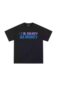 MEDM Gradient Letter Print Tee in Black featuring vibrant gradient text design for a stylish look