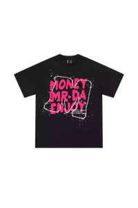 MEDM Large M WireFrame Embroidery Tee in black with vibrant pink graphic design
