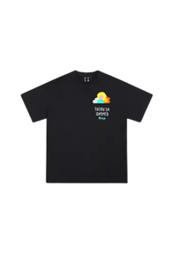 Black MEDM SS24 MCP Series Pocket Tee featuring colorful graphic design on the chest