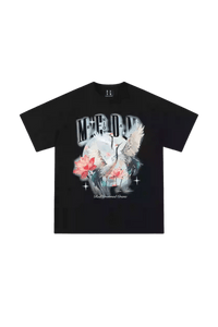MEDM SS24 Phoenix Series Print Tee featuring a striking graphic design with flowers and birds
