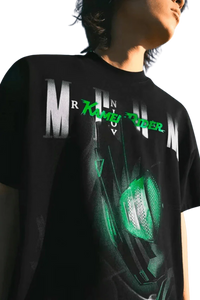 MEDM SS24 x Karmen Rider Tee in black featuring bold graphic design for streetwear enthusiasts