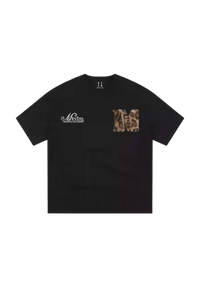 MEDM SS25 Leopard Fur Big M Tee in black with a stylish leopard print pocket for casual wear