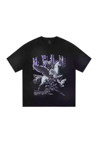 MEDM SS25 Pegasus Stained Tee in black with graphic design featuring flowers and a pegasus