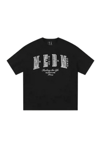 MEDM SS25 Small Pearl Tee in black featuring a stylish graphic design for a trendy look.