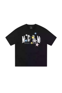 MEDM SS25 Snake Star Patch Tee in black featuring colorful star patches and stylish graphic design