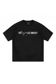 Mr Enjoy Da Money MEDM SS25 Suede Print Tee in black with bold logo design