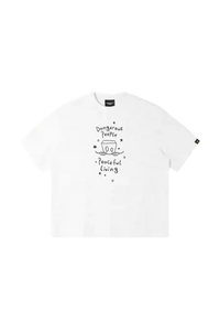 Dangerous People Peaceful Living Hand Painted Tee in white with graphic design