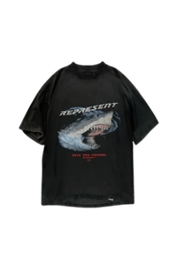 Represent Only The Strong Survive Tee featuring a shark graphic on a black background