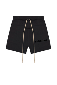 Fear Of God Essentials SS23 Rubber Embossed Shorts in black with adjustable drawstring and logo detail