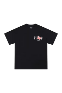Mr Enjoy Da Money SS24 Butterfly Print Tee in black with vibrant butterfly graphic and relaxed fit