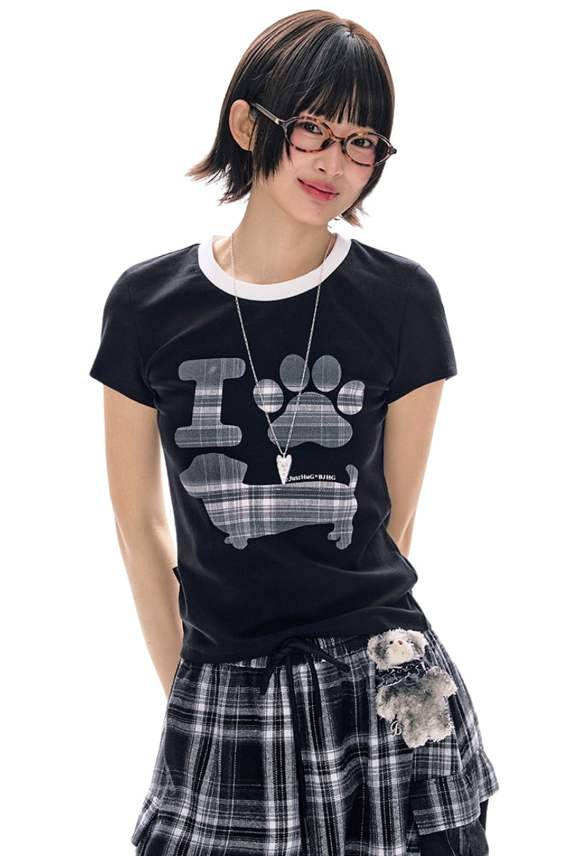 BJHG Summer Women Trendy T‑Shirt Fun Dog Graphic Slim‑Fit Korean Chic Casual Top