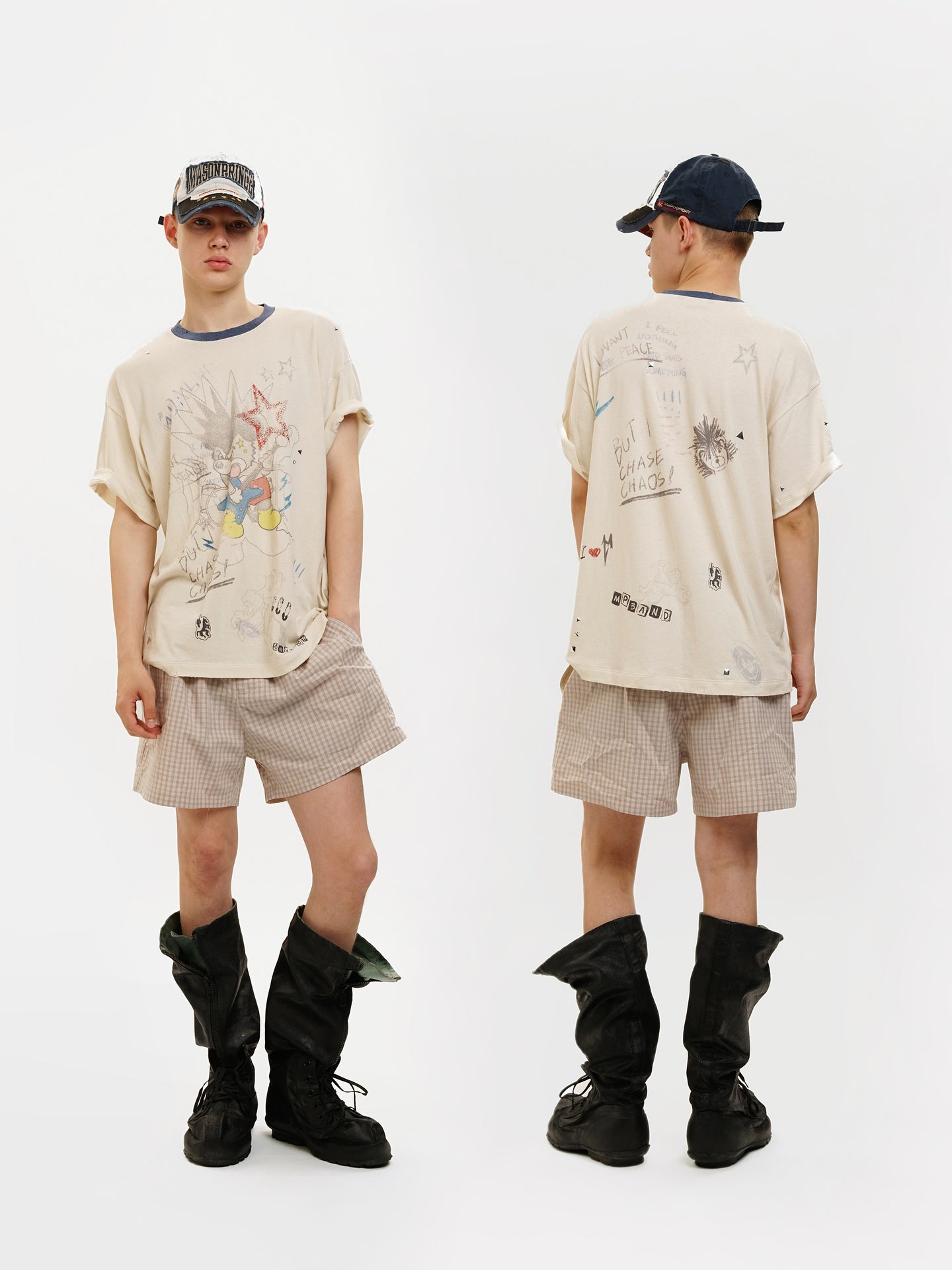 MASONPRINCE Hand-Painted Graffiti Vintage Short-Sleeve T-Shirt