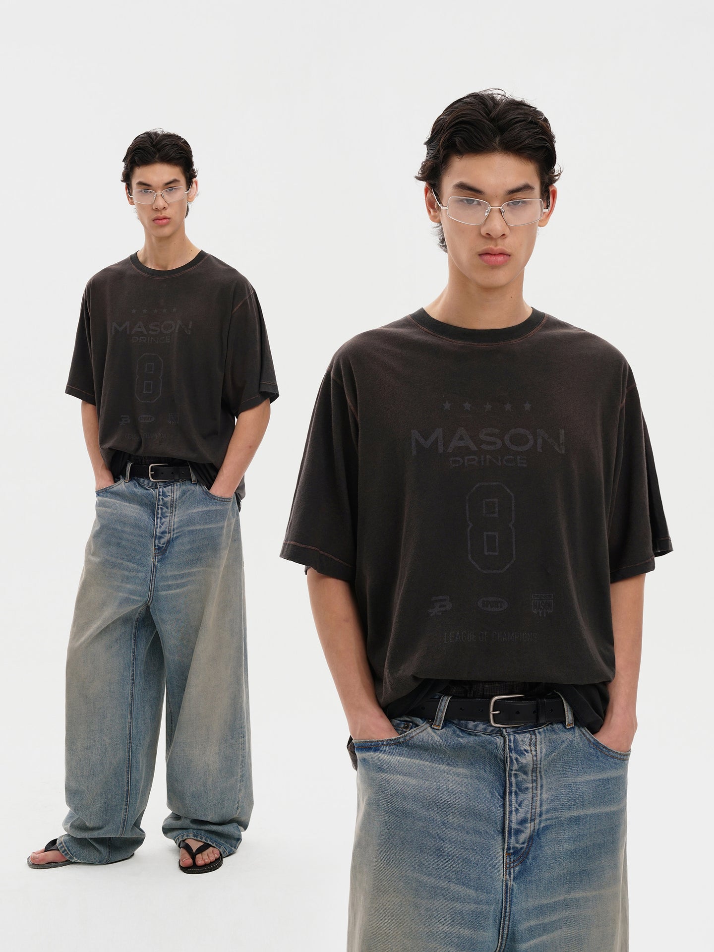 Masonprince  Dyed Printed Short-Sleeved T-Shirt (Double Version)