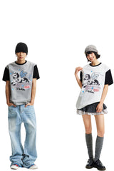 MEDM Blurry Pony Print Glitter Stars Crew Neck T-shirt