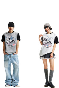 MEDM Blurry Pony Print Glitter Stars Crew Neck T-shirt