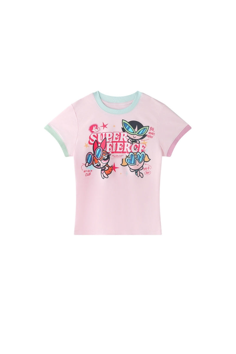 BJHG X Powerpuff Girls Women Fitted Short‑Sleeve T‑Shirt Summer Streetwear Top