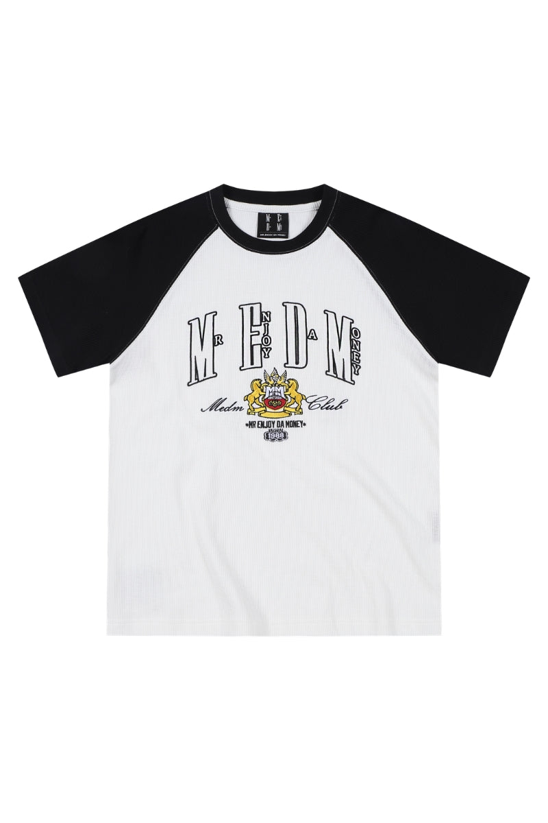 MEDM Waffle Raglan Sleeve Color Block Loose T-shirt Unisex