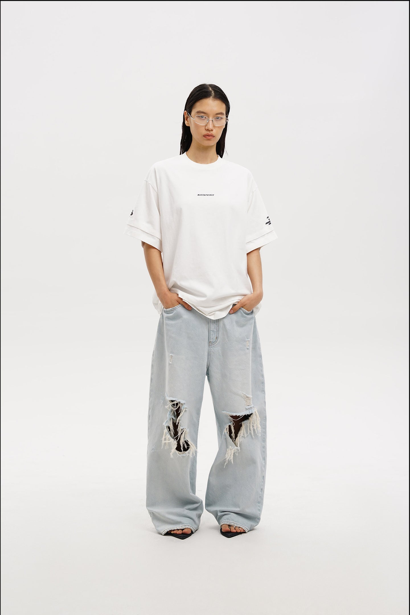 Masonprince  Double Golden Divide Knitted Round-Neck Short T-Shirt