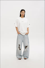 Masonprince  Double Golden Divide Knitted Round-Neck Short T-Shirt