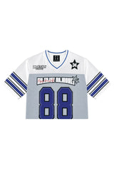 MEDM Women Cropped Retro Contrast V Neck Jersey Tee