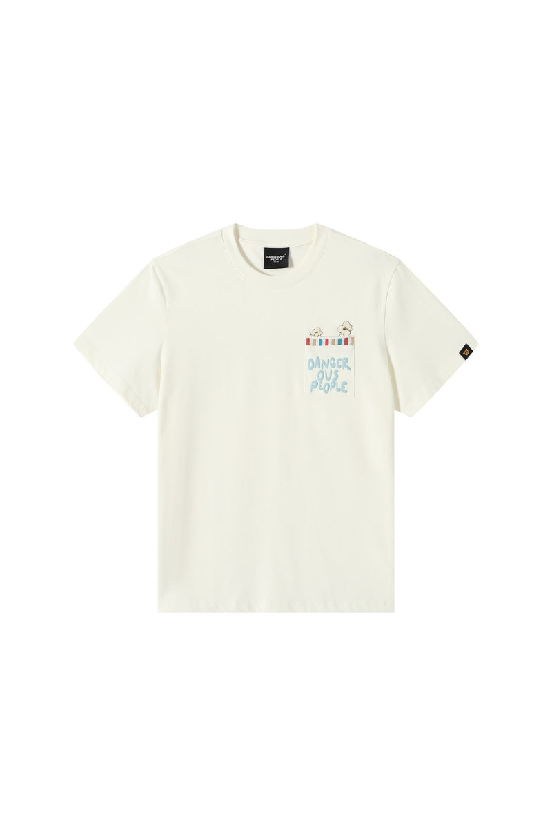 Dangerouspeople｜Popcorn Patch‑Pocket Loose Versatile T‑Shirt