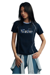 MEDM Contrast Stitch Star Print Women Tee