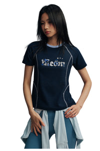 MEDM Contrast Stitch Star Print Women Tee