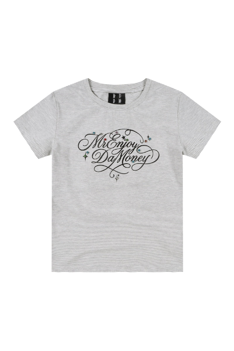 MEDM Rhinestone Cursive Slim Crew Neck Women T-Shirt