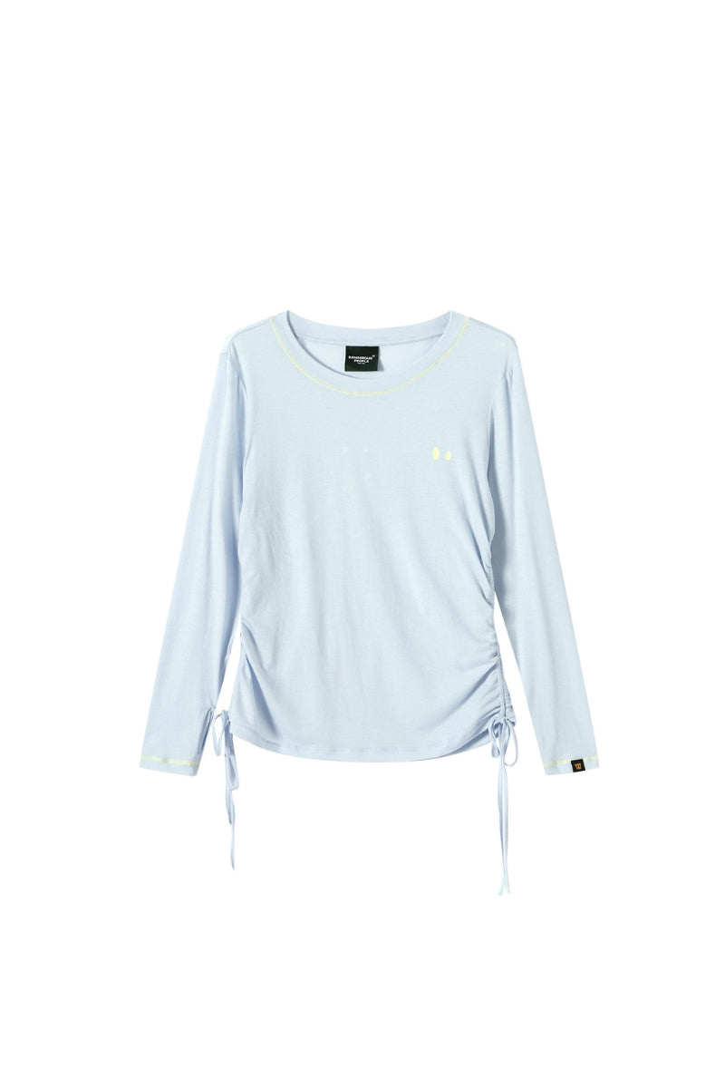 DangerousPeople DSP｜Stretchy Side Waist Drawstring Cover‑Up Color‑Block Lightweight Breathable Women's T‑Shirt
