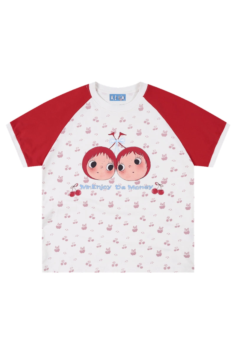 MEDM YUY Yu Small Cherry Raglan Allover Print Couple T-Shirt