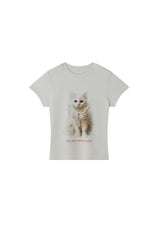BJHG Exquisite Cat Print True‑Shoulder Fitted Tee Women Summer Designer Short Sleeve Top