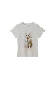 BJHG Exquisite Cat Print True‑Shoulder Fitted Tee Women Summer Designer Short Sleeve Top
