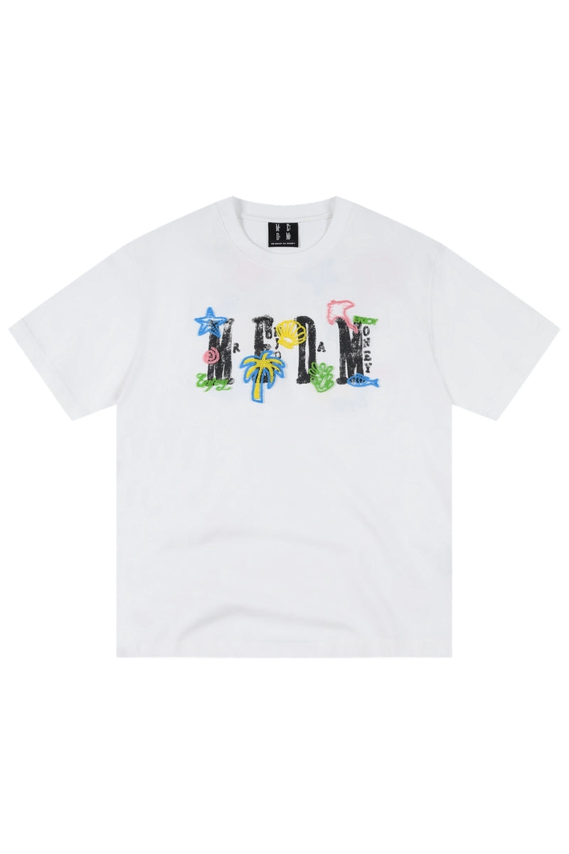 MEDM Beach Walk Embroidery Print Crew Neck T-Shirt