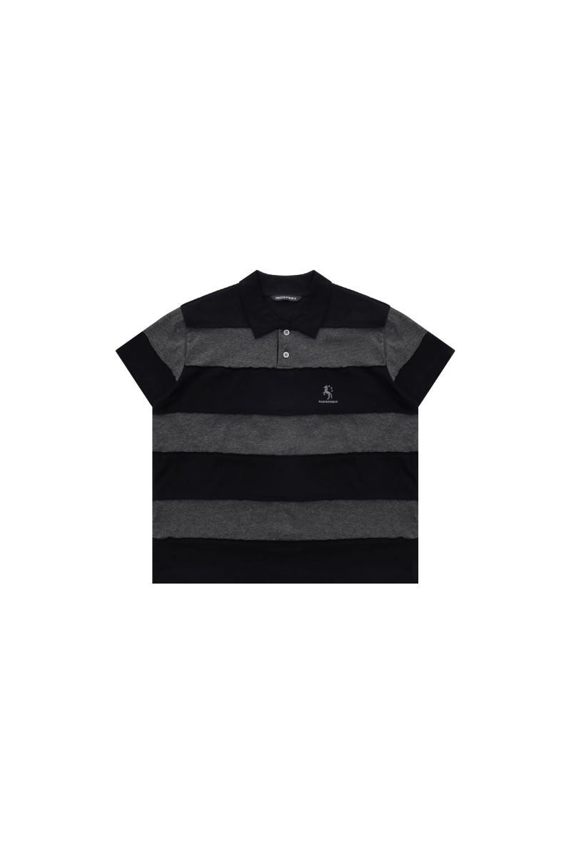 MASONPRINCE Premium 100% Cotton Black‑Grey Stripe Reissue Polo
