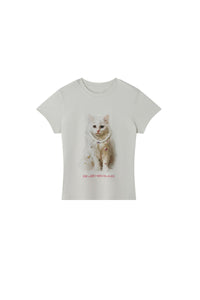 BJHG Women Cat Print Slim T-shirt Summer American Short Sleeve Top