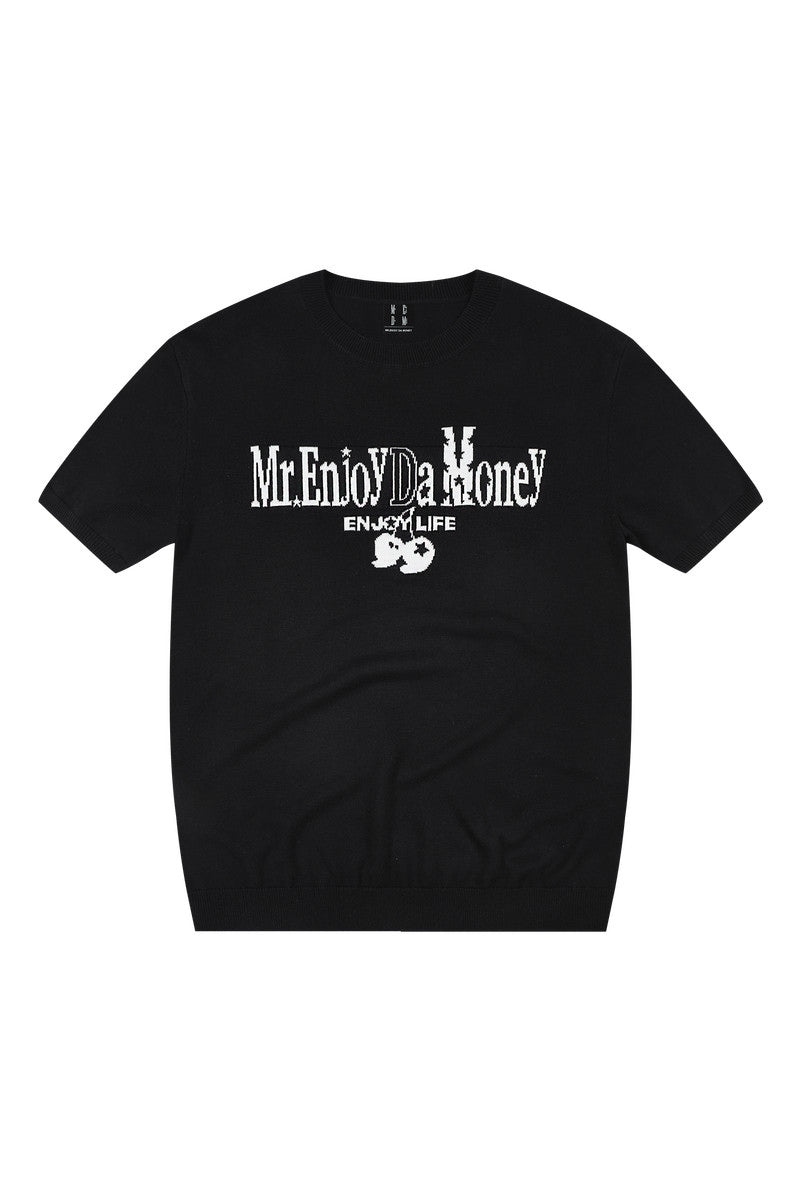MEDM Contrast Logo Cherry Knit Oversized Unisex Tee