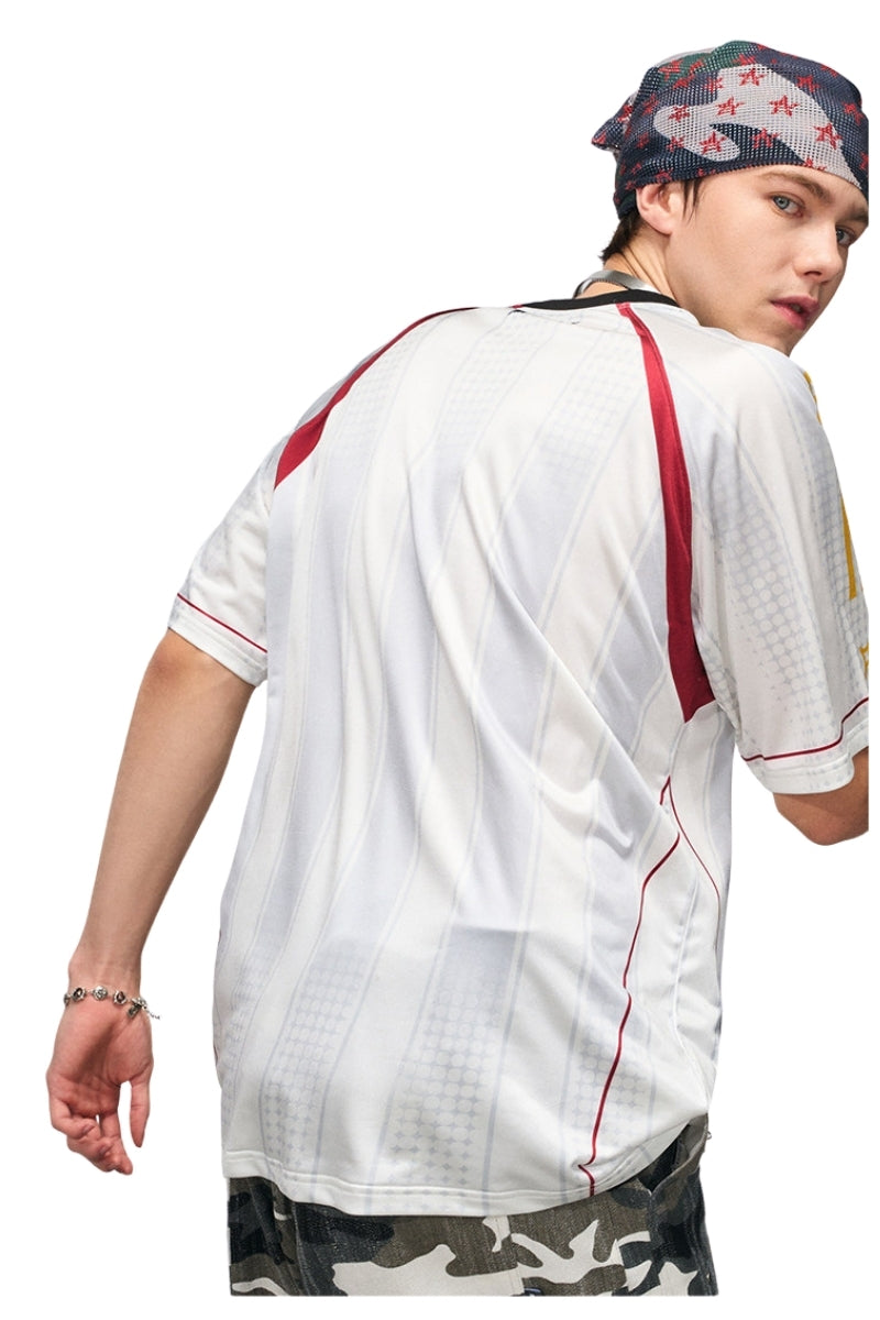 BJHG Summer Couple Jersey Retro Striped Short‑Sleeve T‑Shirt American Outdoor Street Top